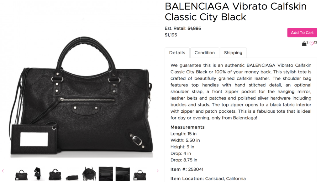 Used Balenciaga City Vibrato from Fashionphile