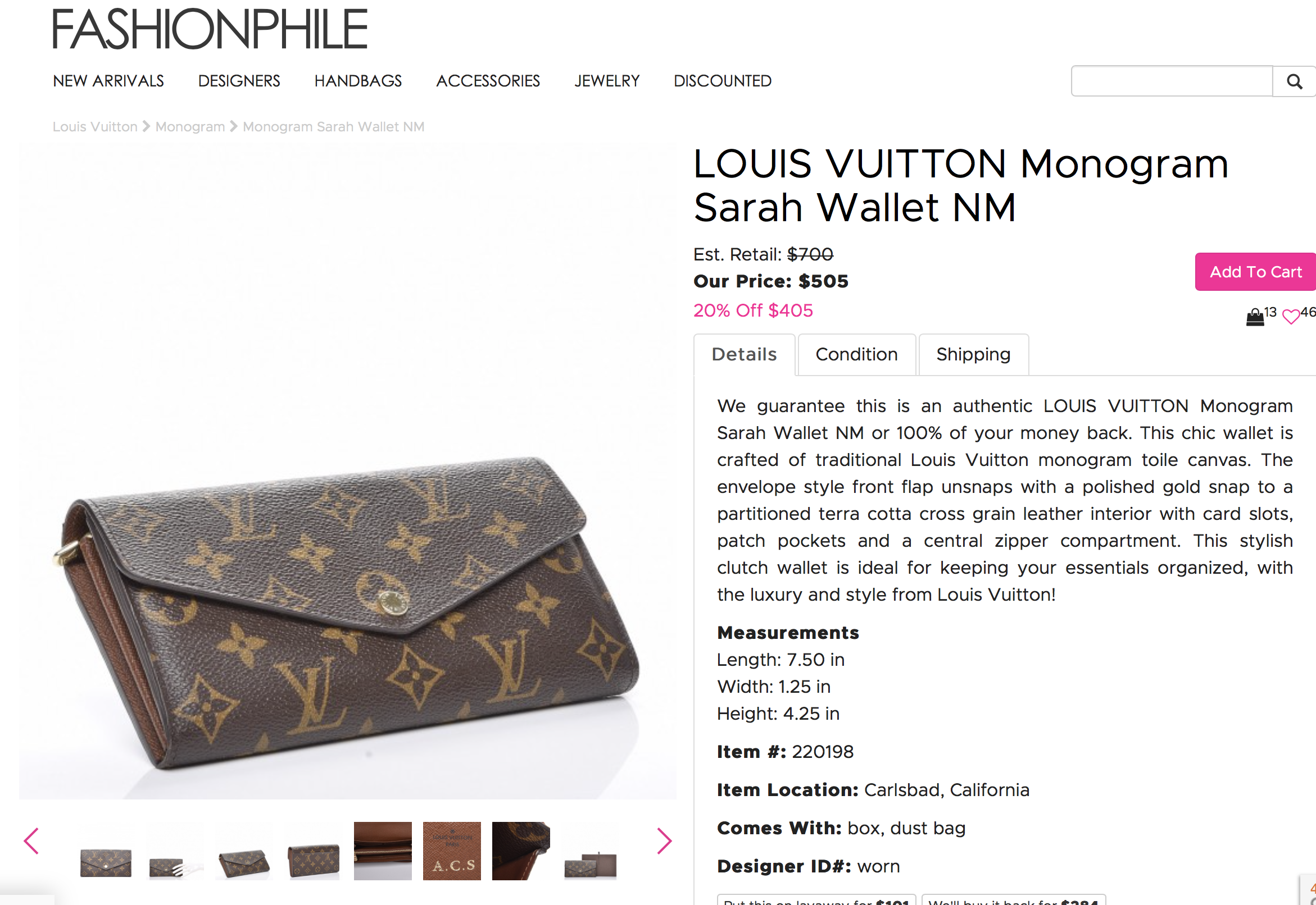 Louis Vuitton Sarah Low Price- on Fashionphile