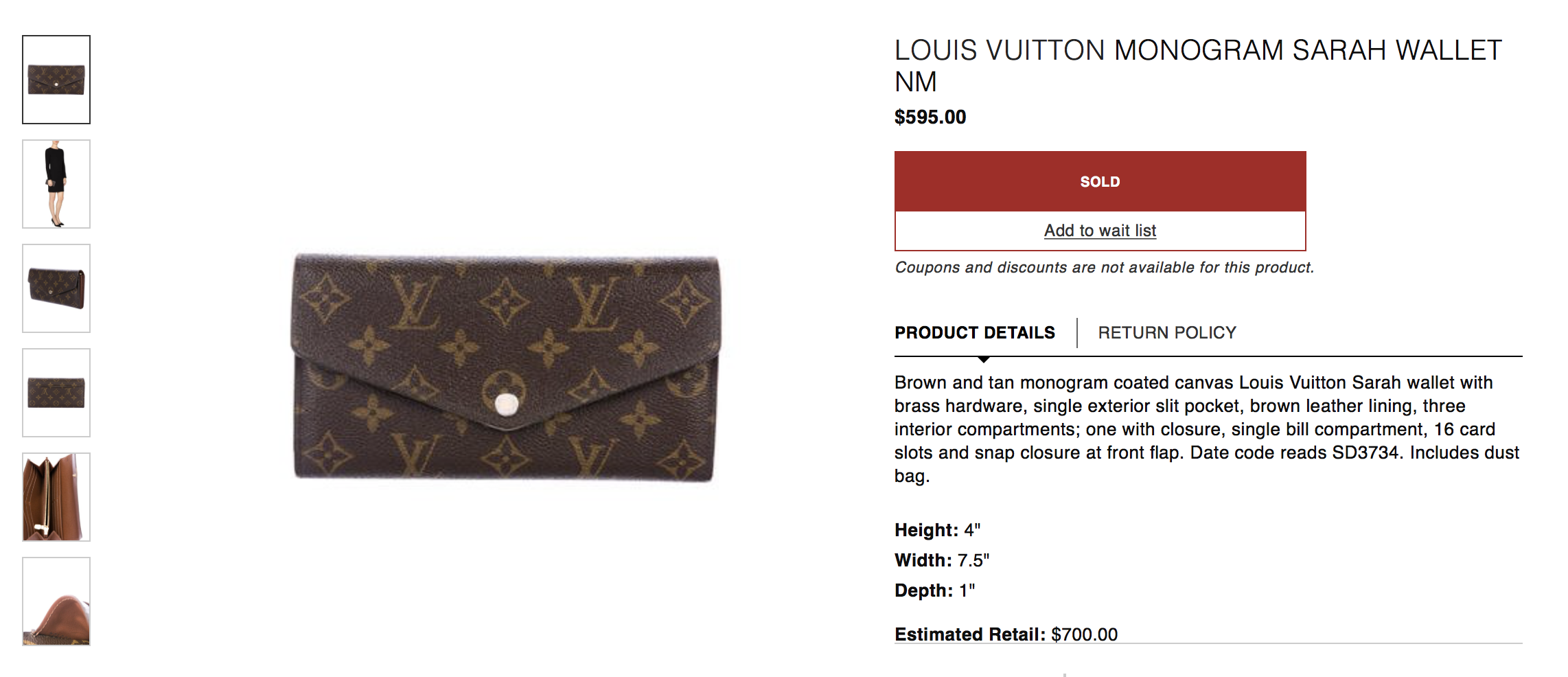Louis Vuitton Sarah High Priced Used- on The RealReal