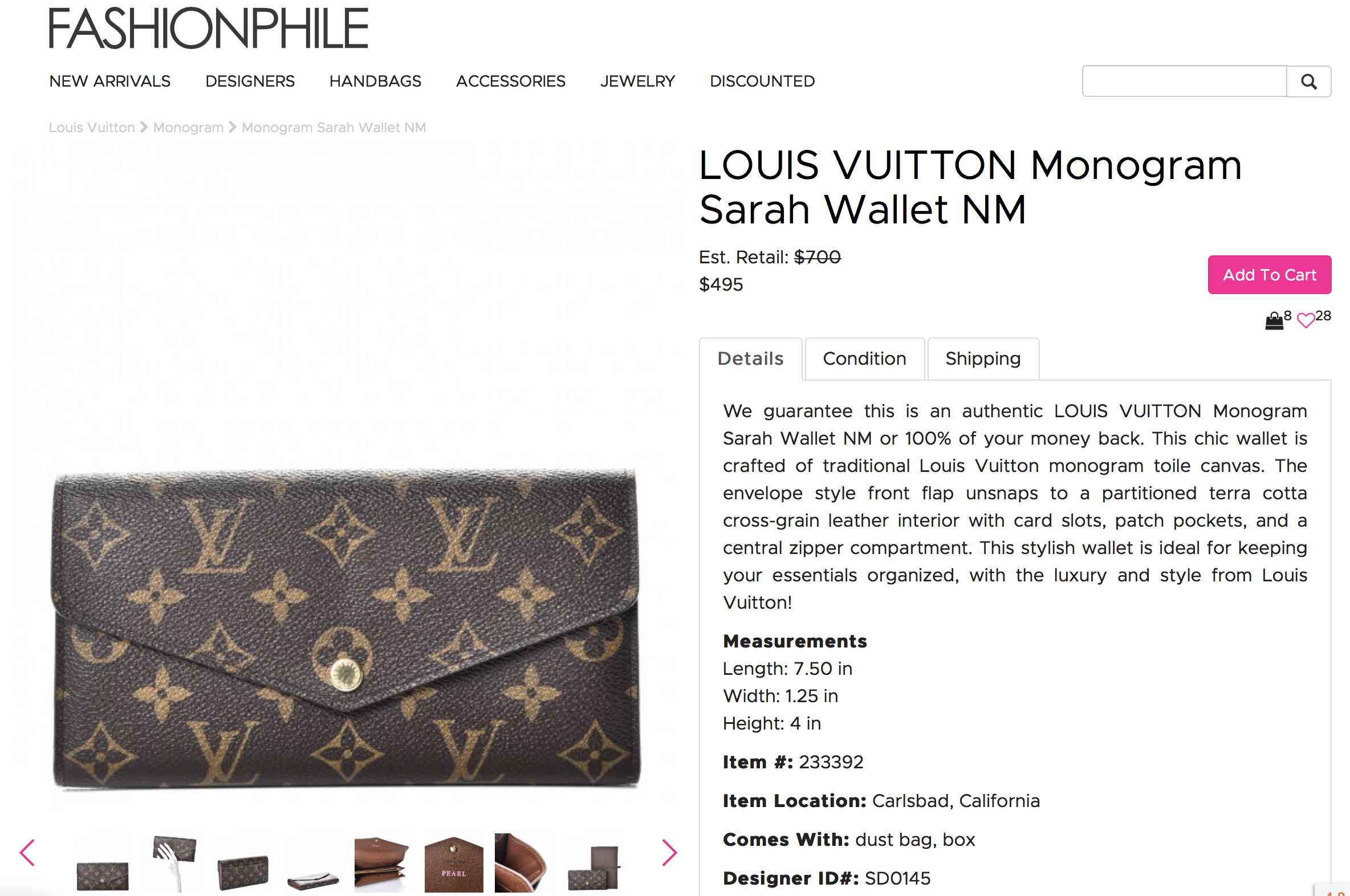 Louis Vuitton Sarah Average Price- on Fashionphile