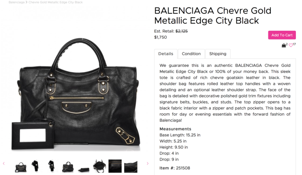 Average Used Price of the Balenciaga City Metallic Edge on Fashionphile